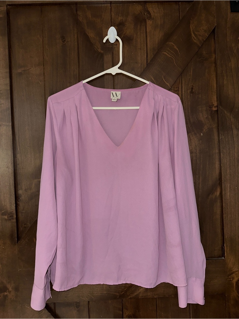 Worthington Lilac V-Neck Long Sleeve Blouse